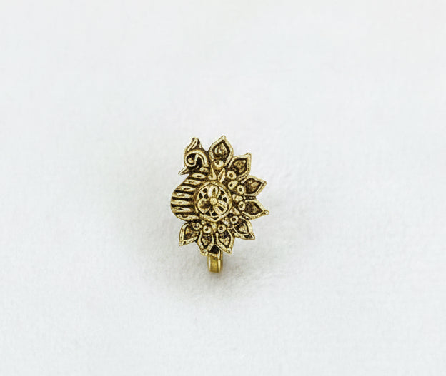 Peacock Gold Clip On Nose Ring