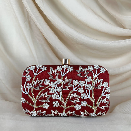 Embroidered Pearl Clutch