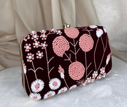 Maroon Embroidered Clutch