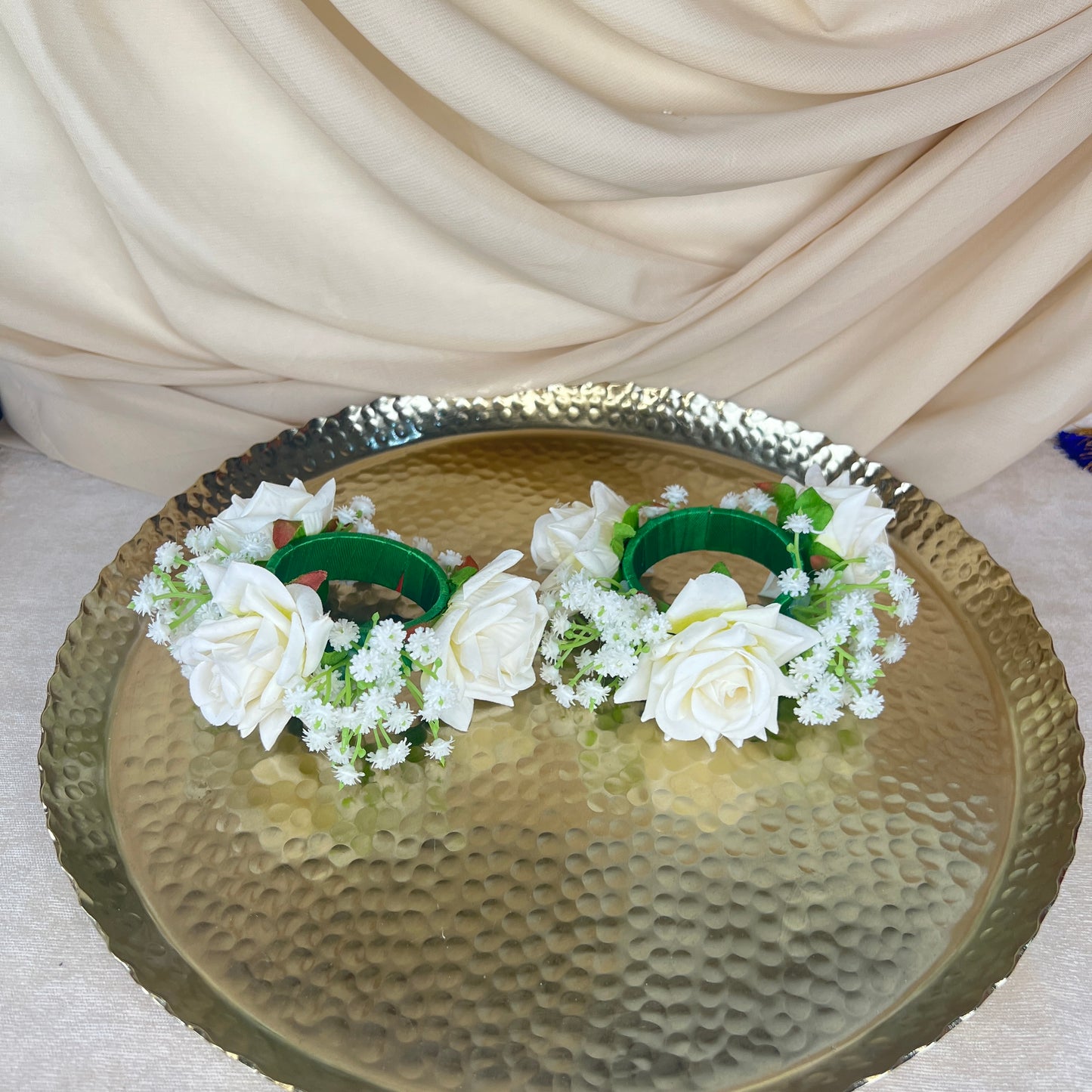 Hand Faux Rose | Baby Breath Gajra | Bangle Pair