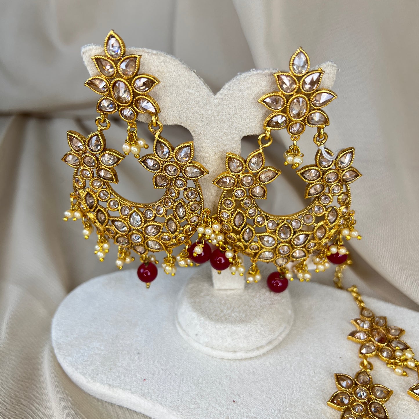 Oversized Polki Earring & Tikka Set
