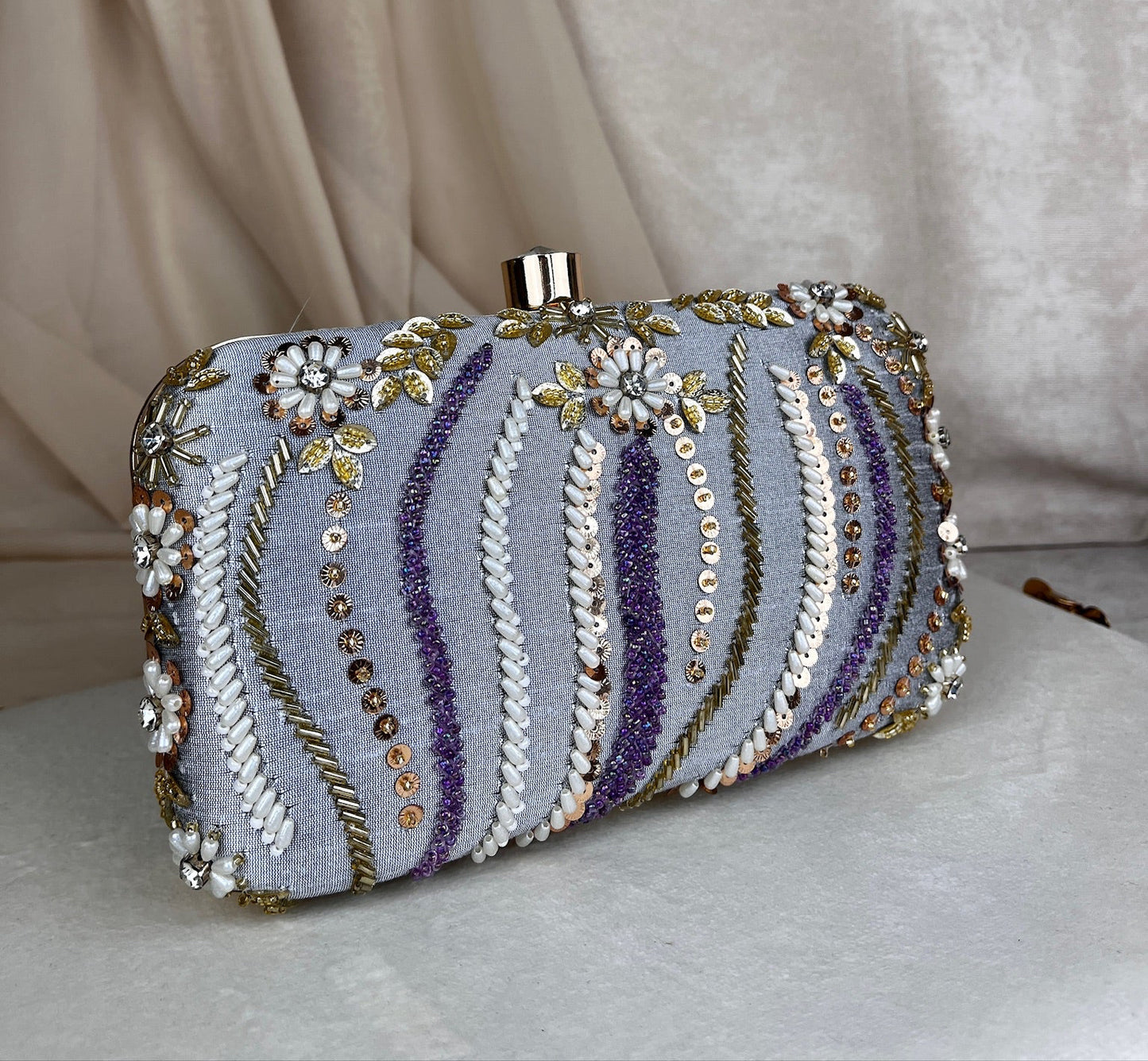 Embroidered Pearl Clutch