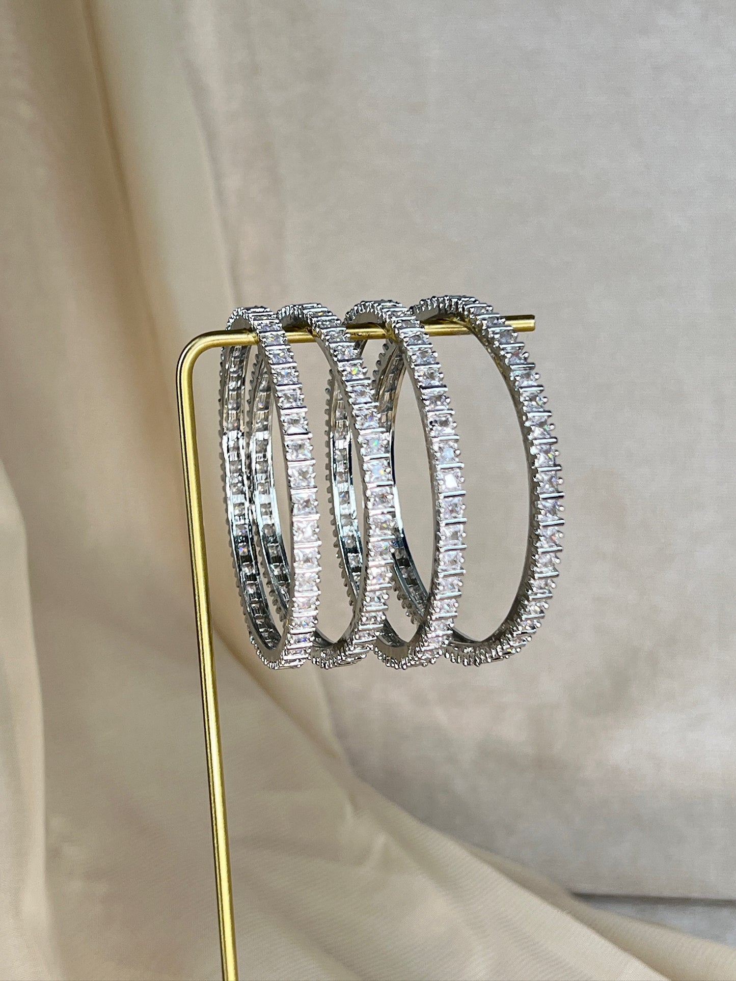 AD Stone Silver 4 Peice Bangle Set