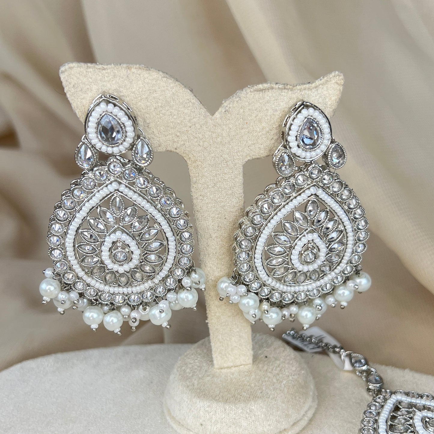 Silver Polki Earring and Tikka Set