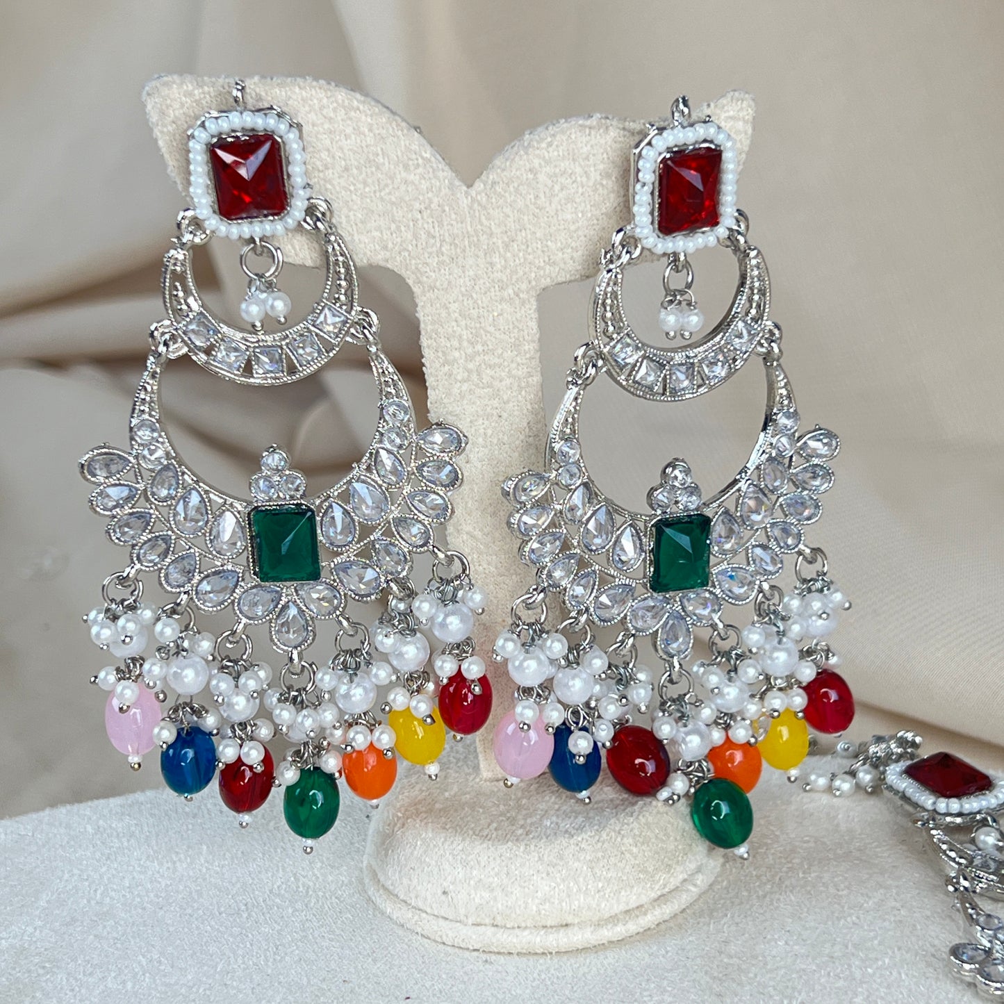 Large Silver Earring and Tikka Set