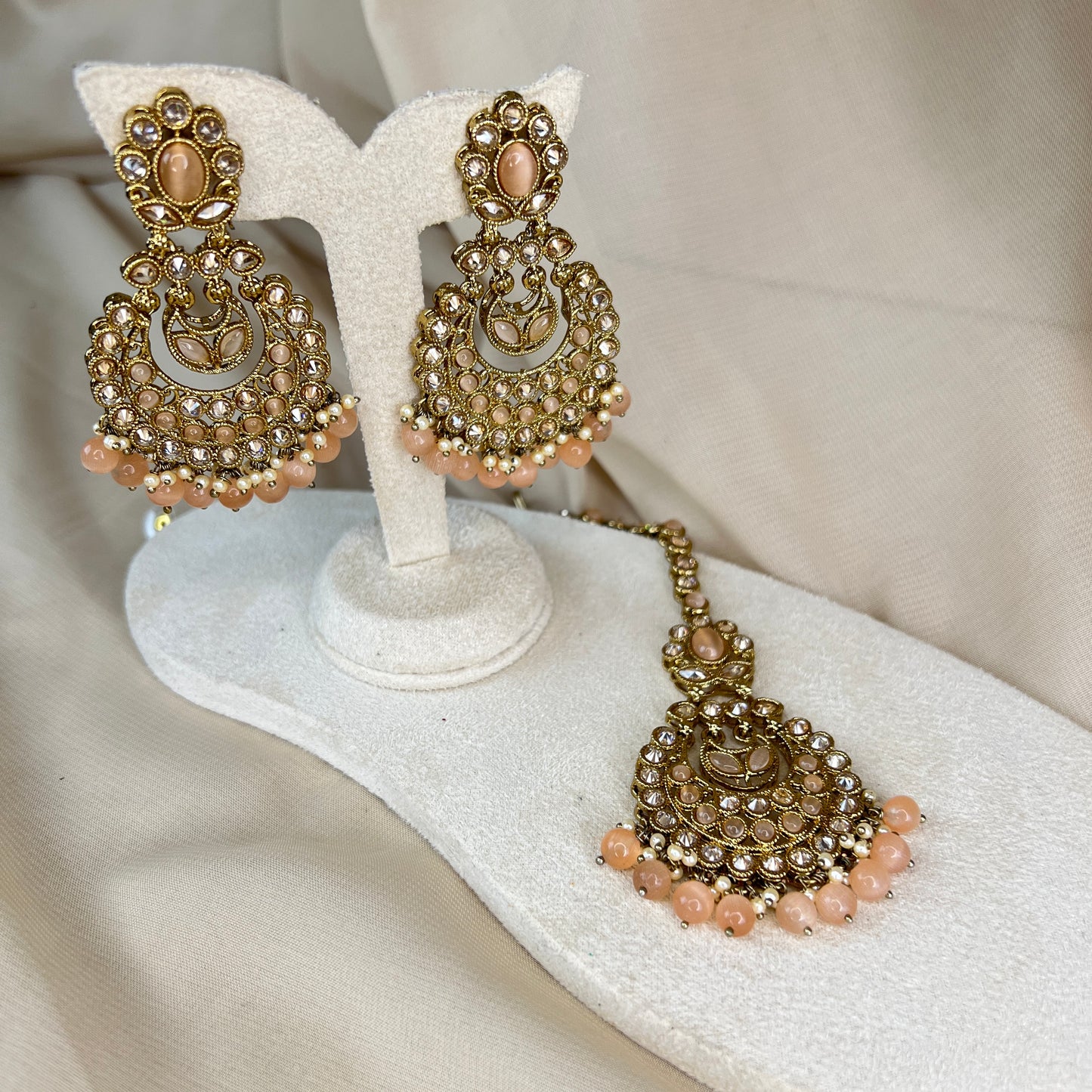 Gold Polki Earring & Tikka Set