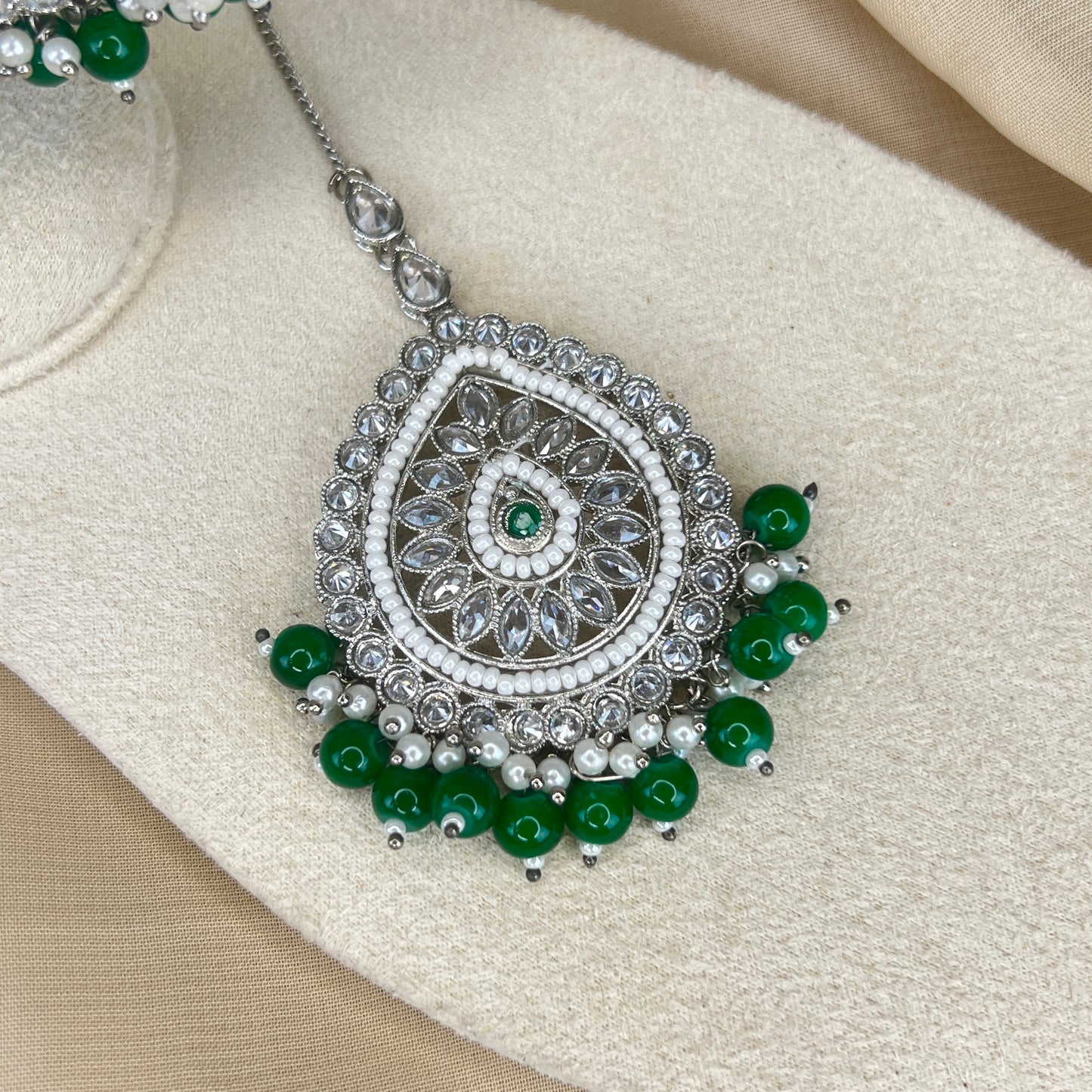 Silver Polki Earring and Tikka Set