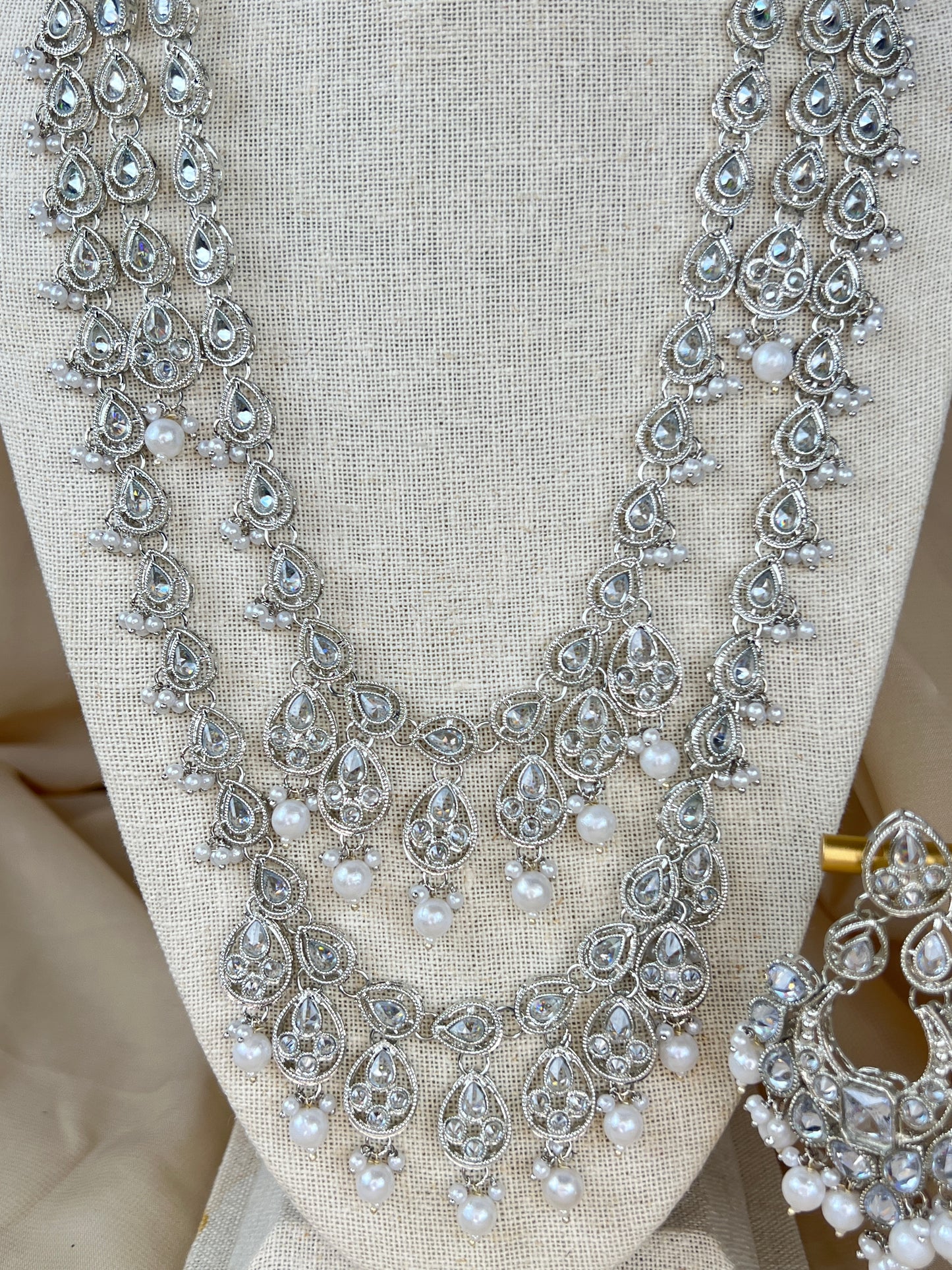 Long Pearl Polki Mala | Tiered Necklace Set