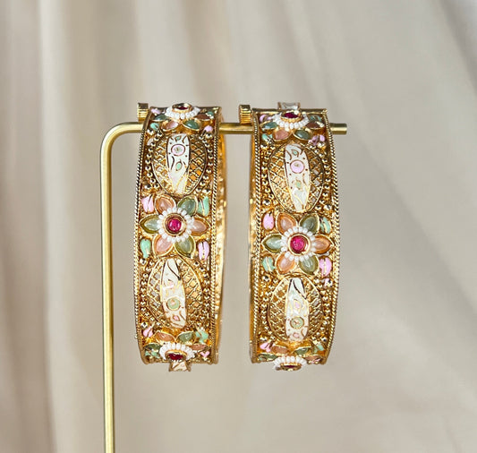Gold Meena Kari Kada | Bangle Pair