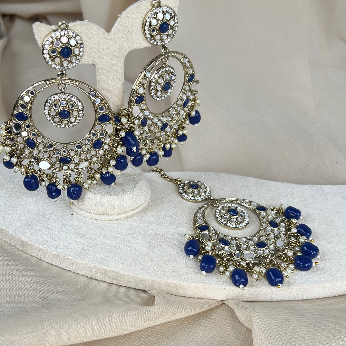 Mirrorwork Oversized Earring and Tikka Set