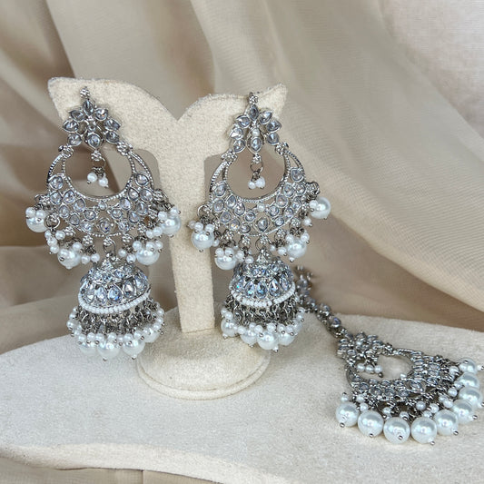 Silver Jhumka Earring and Tikka Set