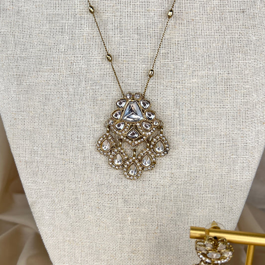 White Kundan | Long | Chain Necklace Set