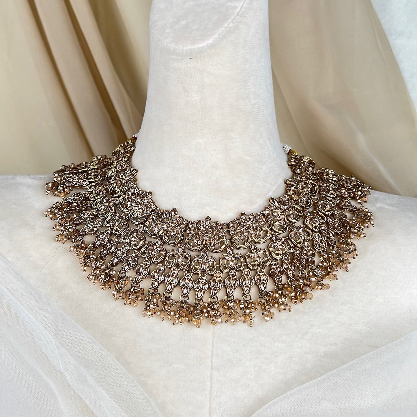 Large Bib Pakistani Style Semi Bridal Set w/Jhoomar
