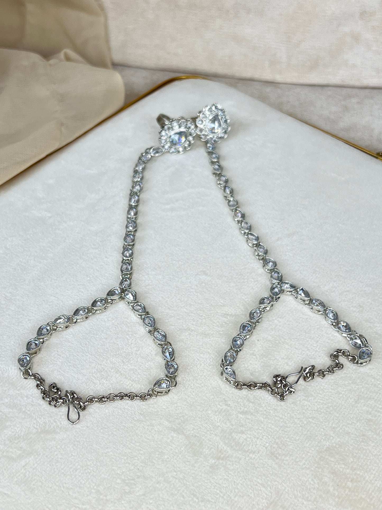Simple Polki Hand Harness Ring Bracelet | Hath Panja | Pair