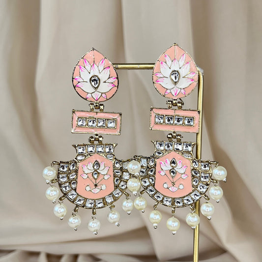 Meena Kari Pink Pearl Earrings