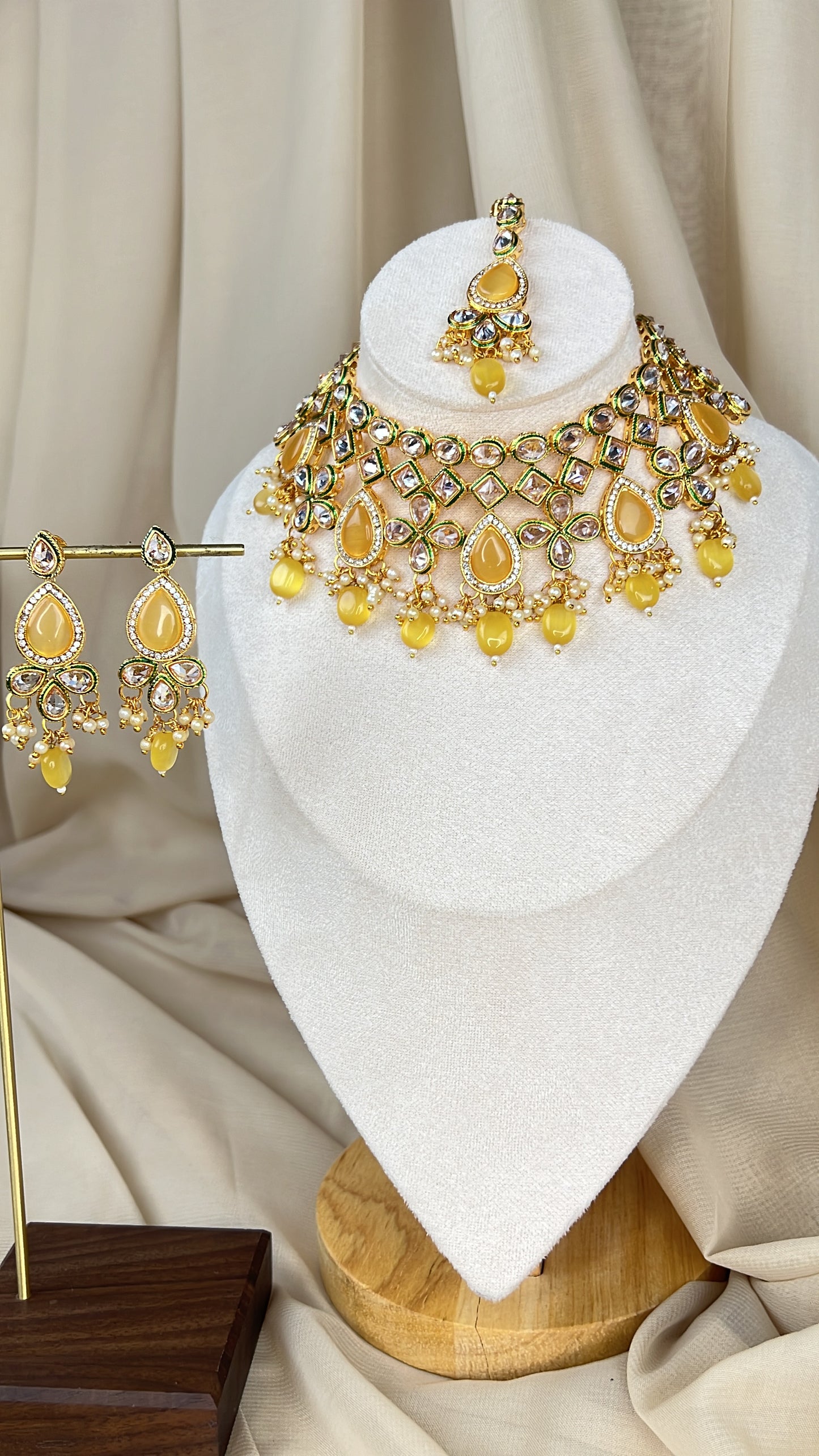 Monalisa Kundan Stone Bib Style Necklace Set