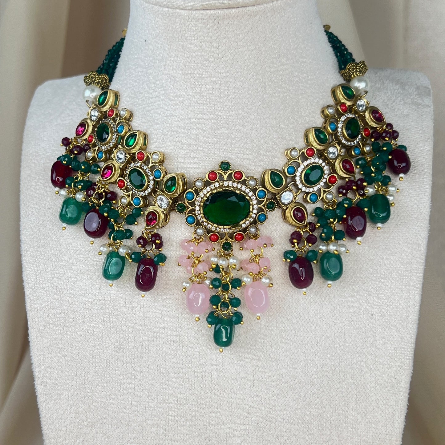 Victorian Kundan Multicolor Necklace Set w/Earrings