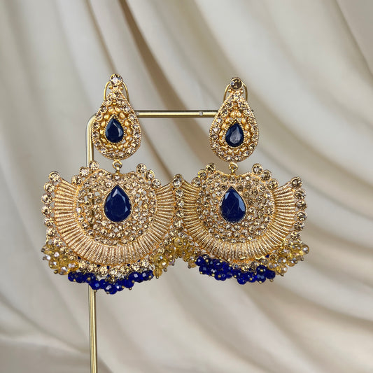 Statement Navy and Gold Large Earrings