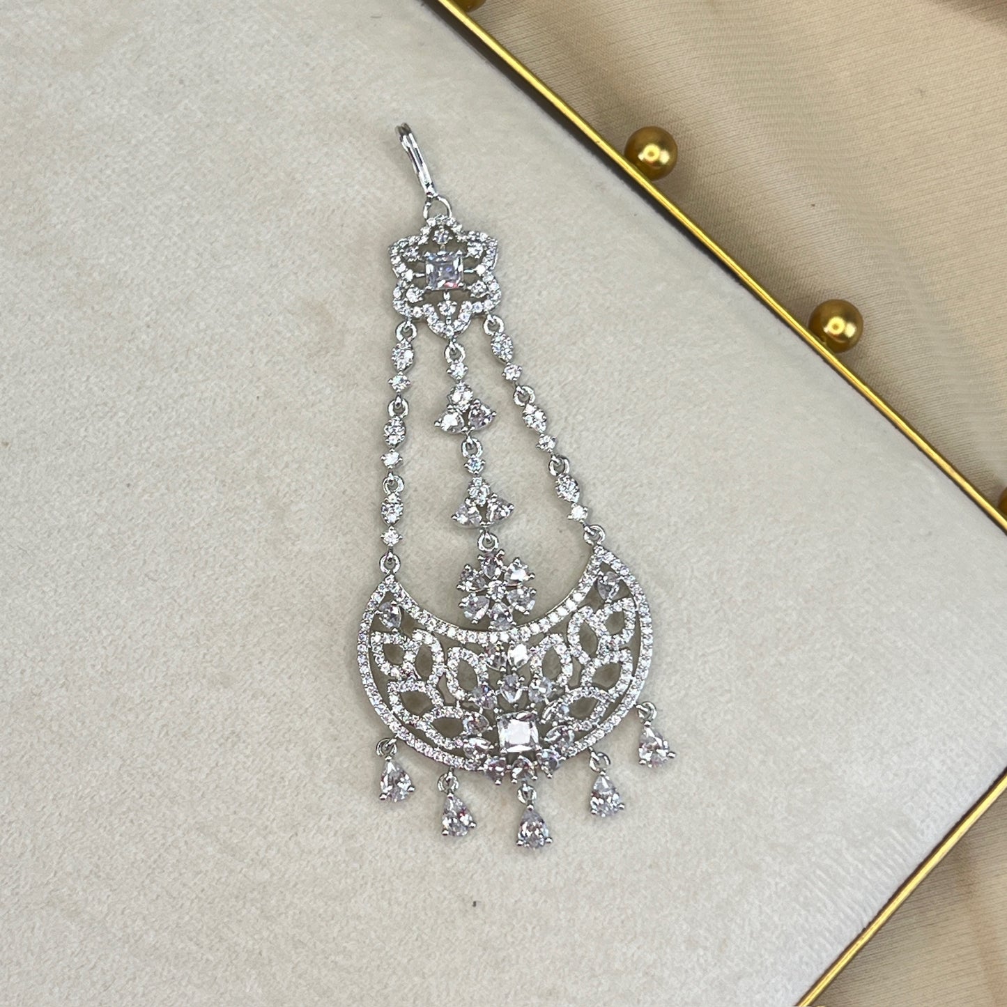 American Diamond | AD | Dainty Silver Jhoomar | Jhapta | Side Tikka