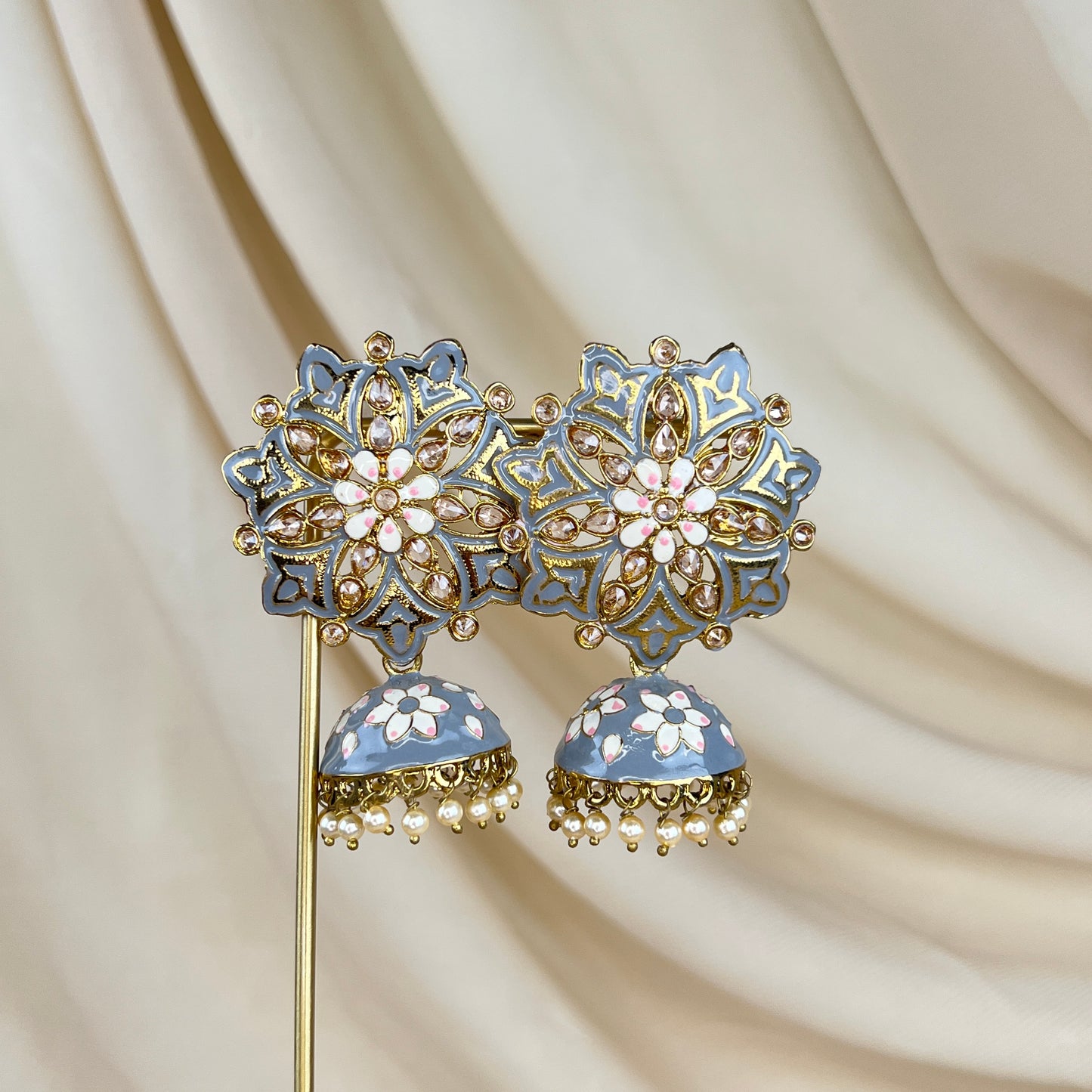 Gray Meenakari Jhumka