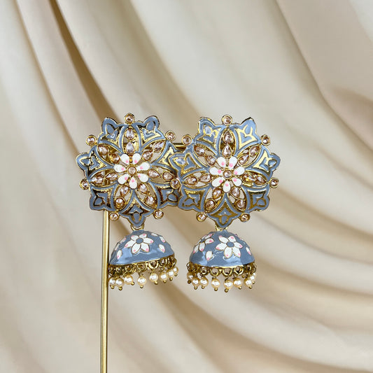 Gray Meenakari Jhumka