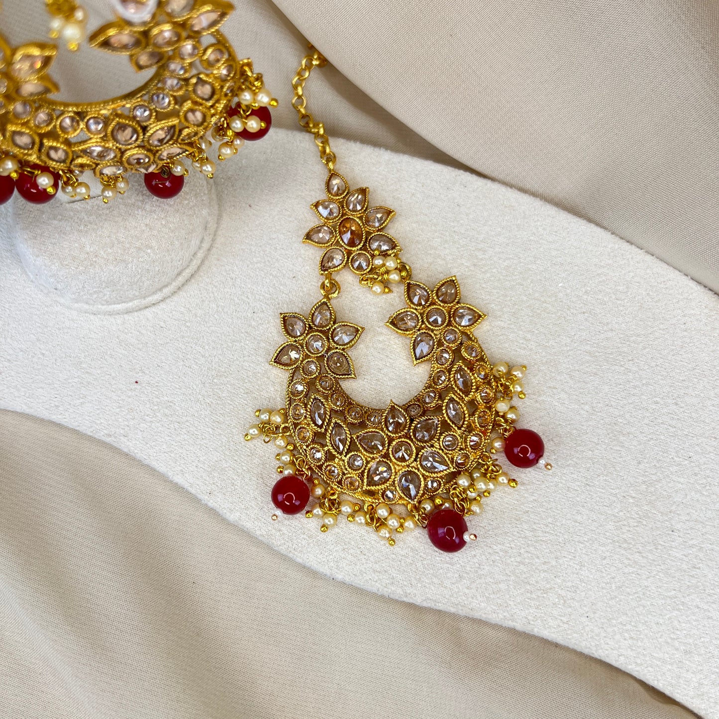 Oversized Polki Earring & Tikka Set