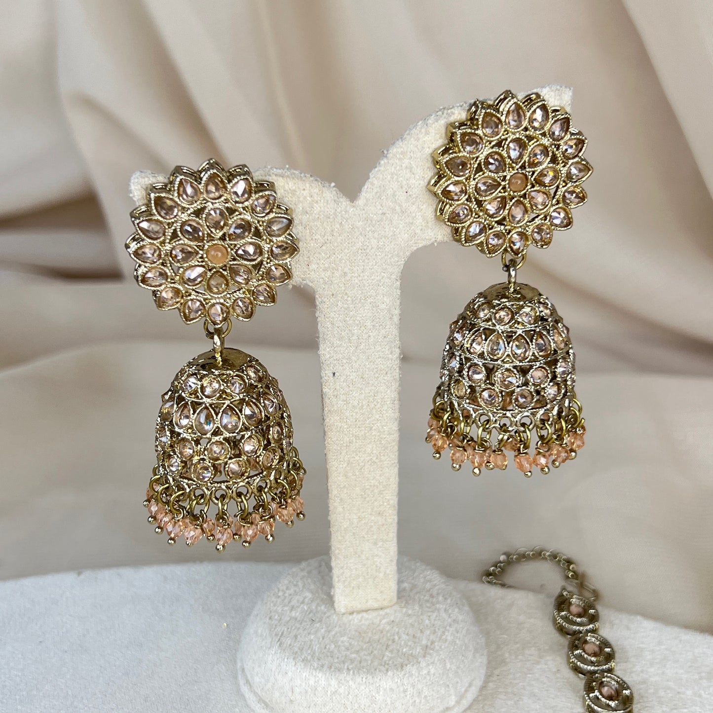 Gold Jhumka Earring & Tikka Set