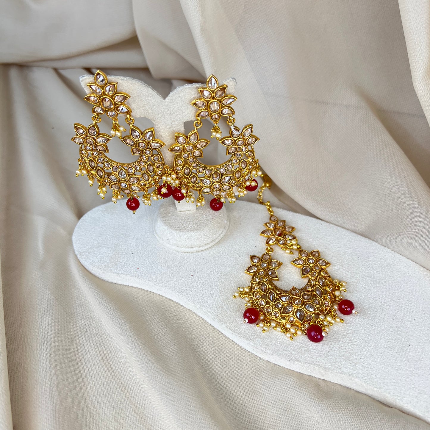 Oversized Polki Earring & Tikka Set