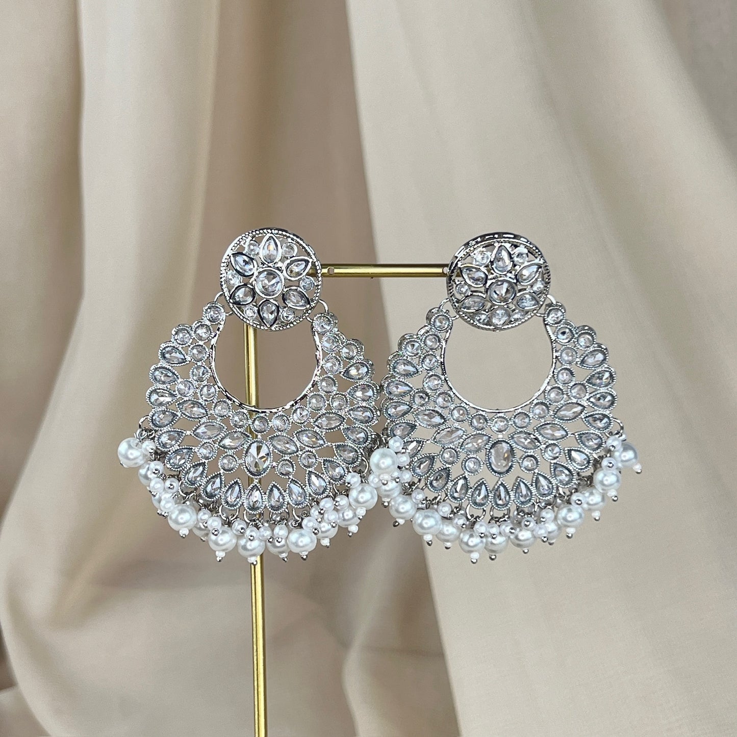 Large Silver & Pearl Earrings