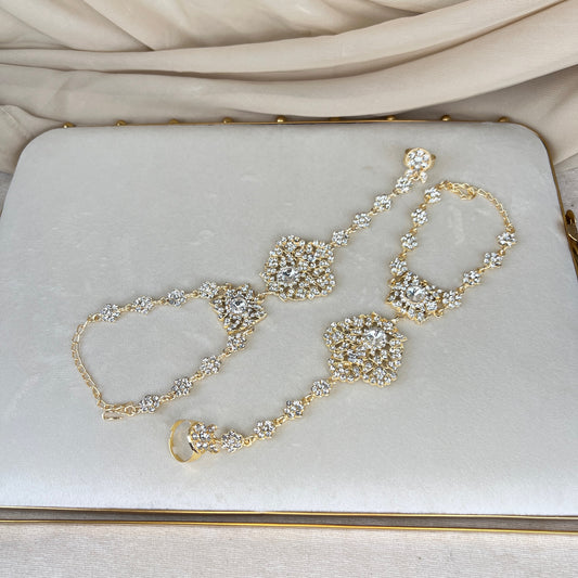 White Pearl Gold Hand Bracelet | Haath Panja