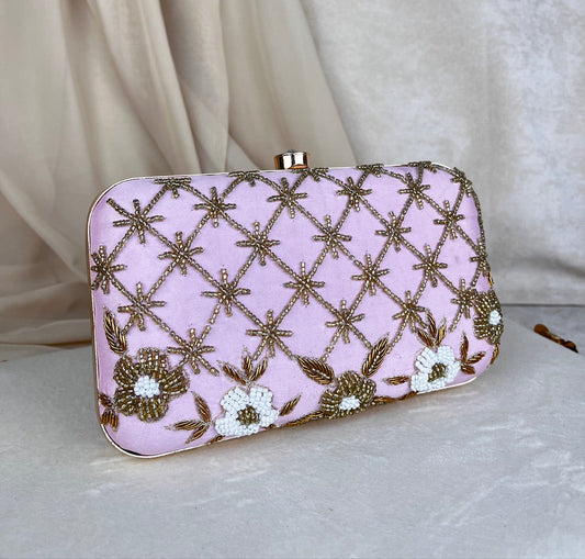 Pink Embroidered Clutch