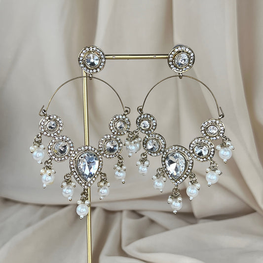 Oversized Kundan White Earrings