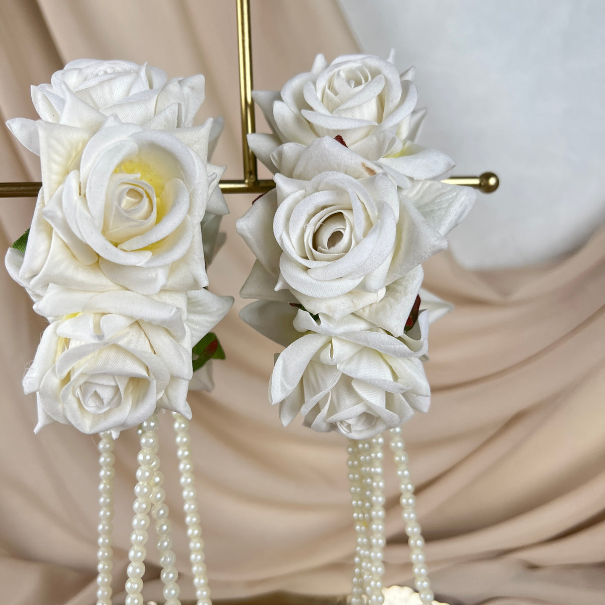 Hand Faux Rose | Baby Breath Gajra w/ Hanging Roses| Bangle Pair