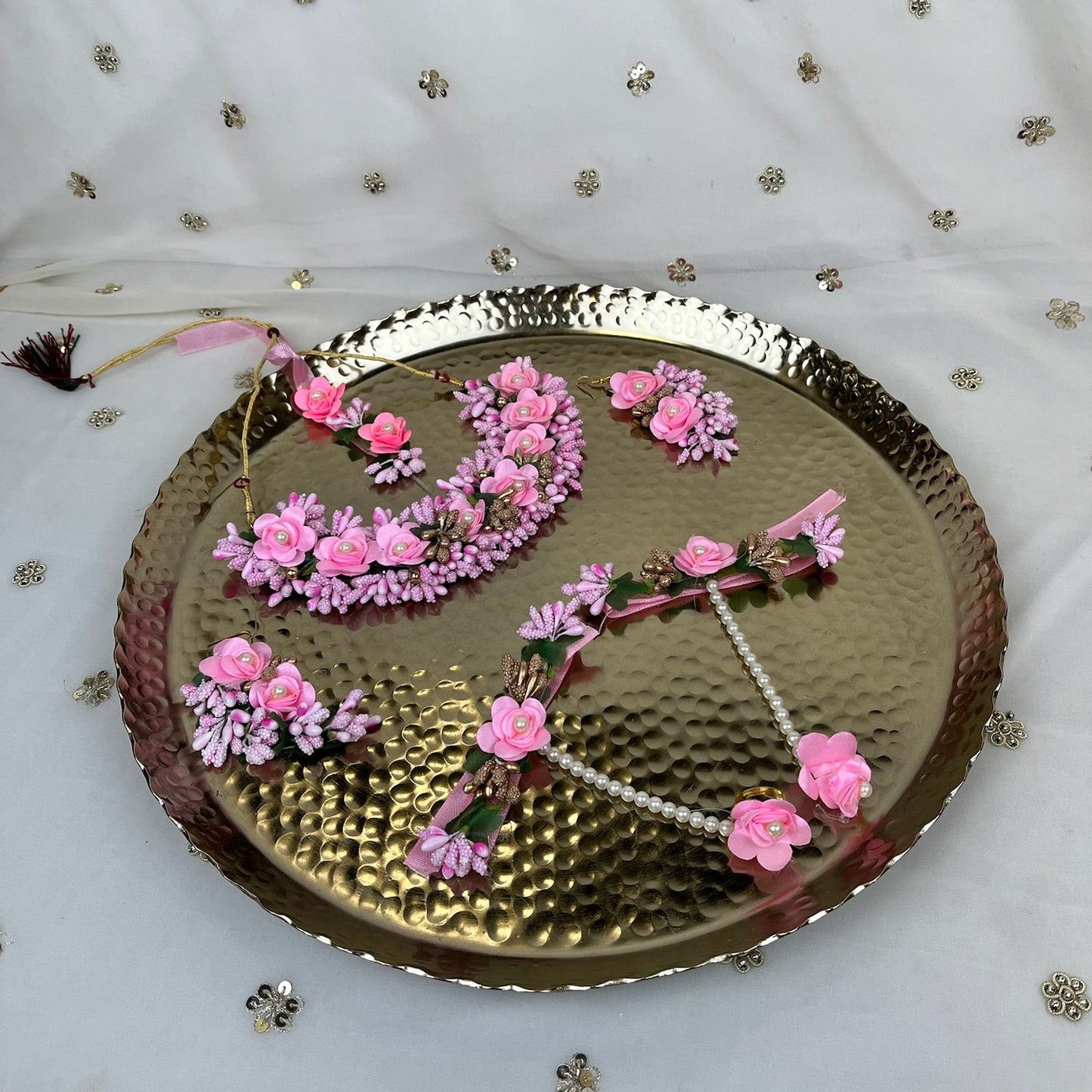Floral | Faux Flower Necklace set w/ hand bracelets