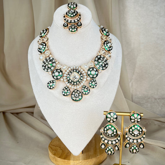 Meena Kari Kundan White Necklace Set