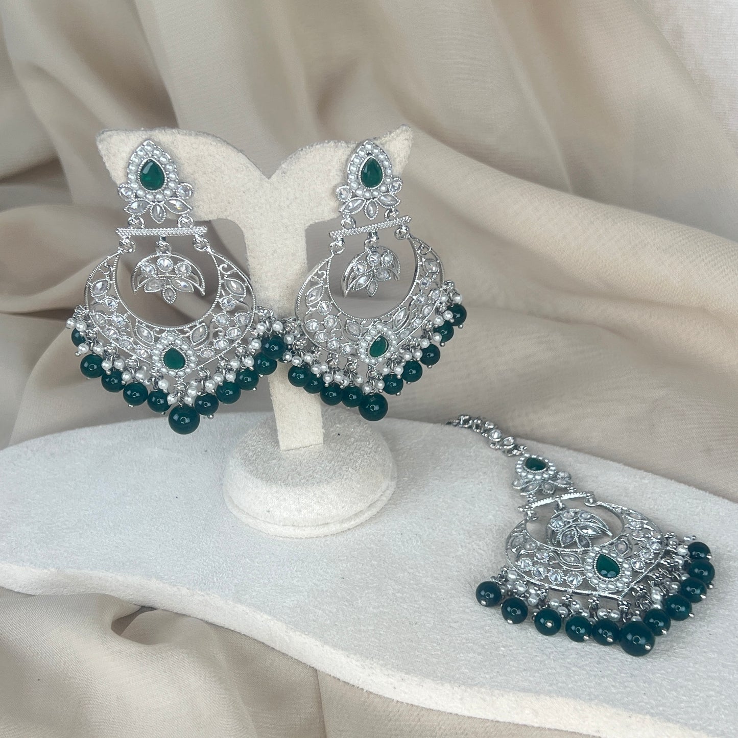Silver Earring and Tikka Set