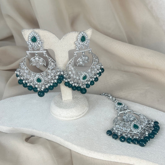 Silver Earring and Tikka Set