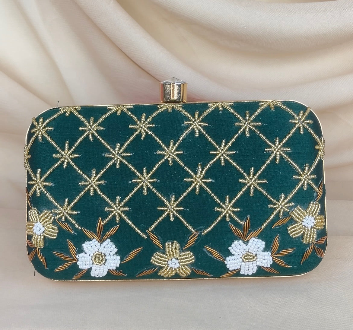 Gold Bead Embroidered Clutch