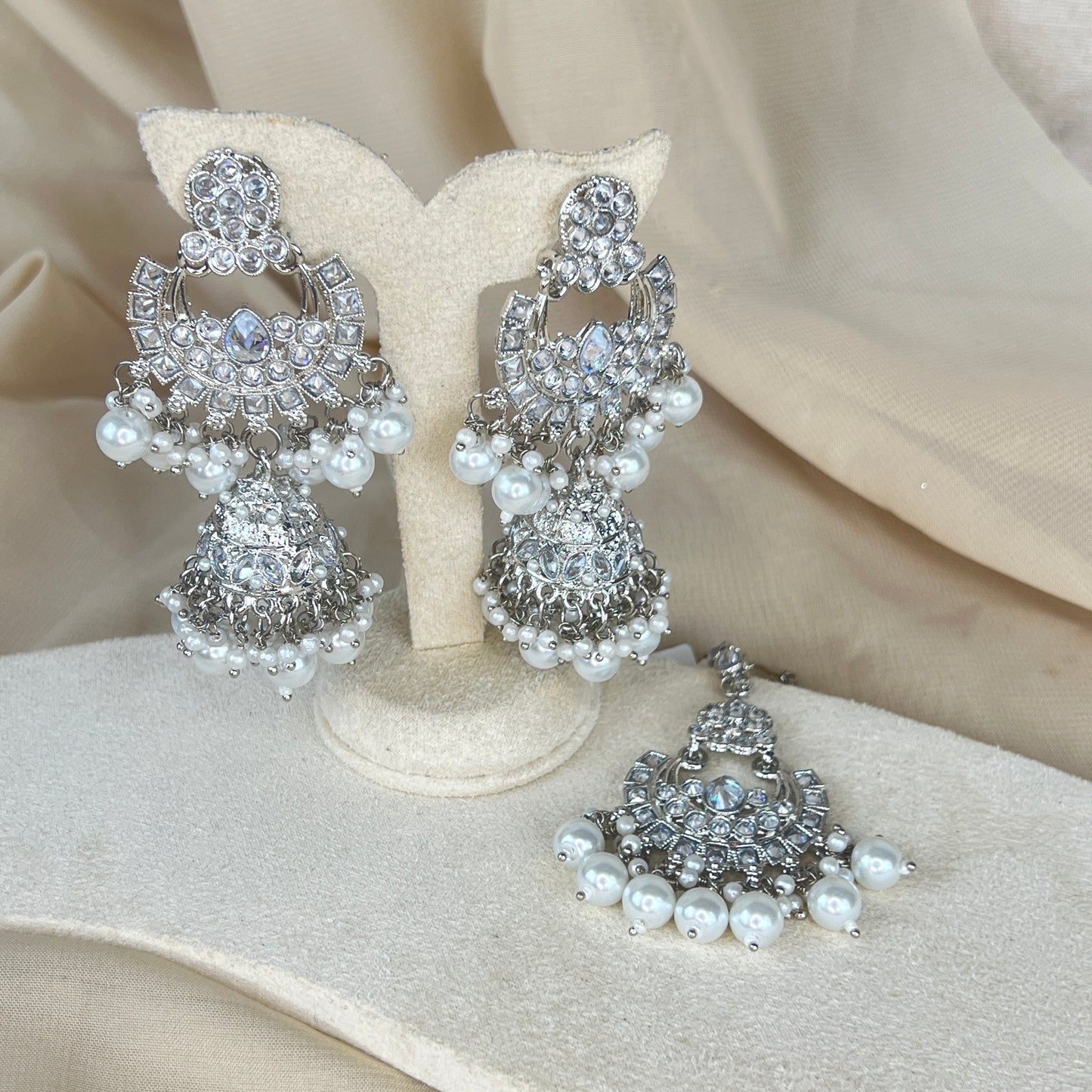Silver Jhumka Earring and Tikka Set
