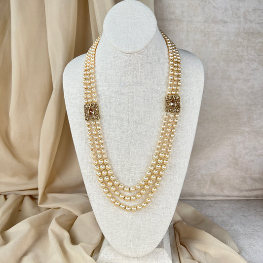 3 Layer Pearl Grooms Sherwani Necklace | Mala | Haar