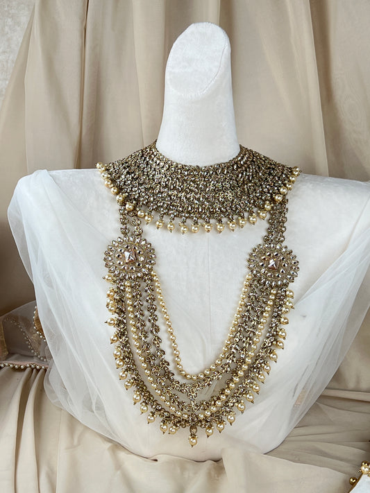 Full Polki Bridal Set in Gold/Pearl