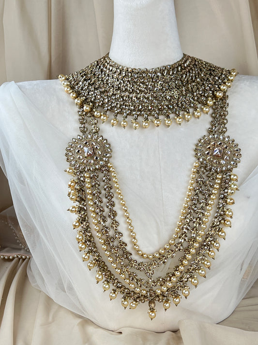 Full Polki Bridal Set in Gold/Pearl