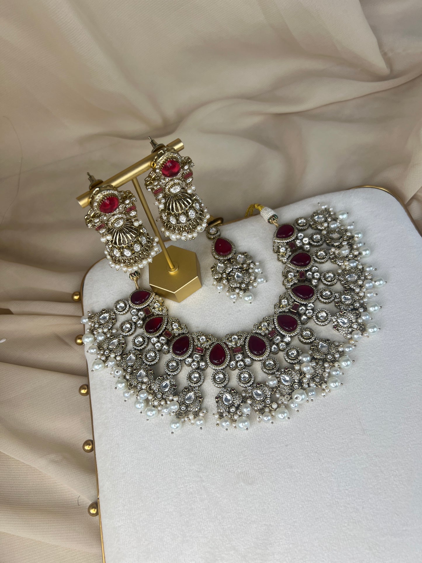 Moissanite Kundan AD Gold Semi Bridal Set