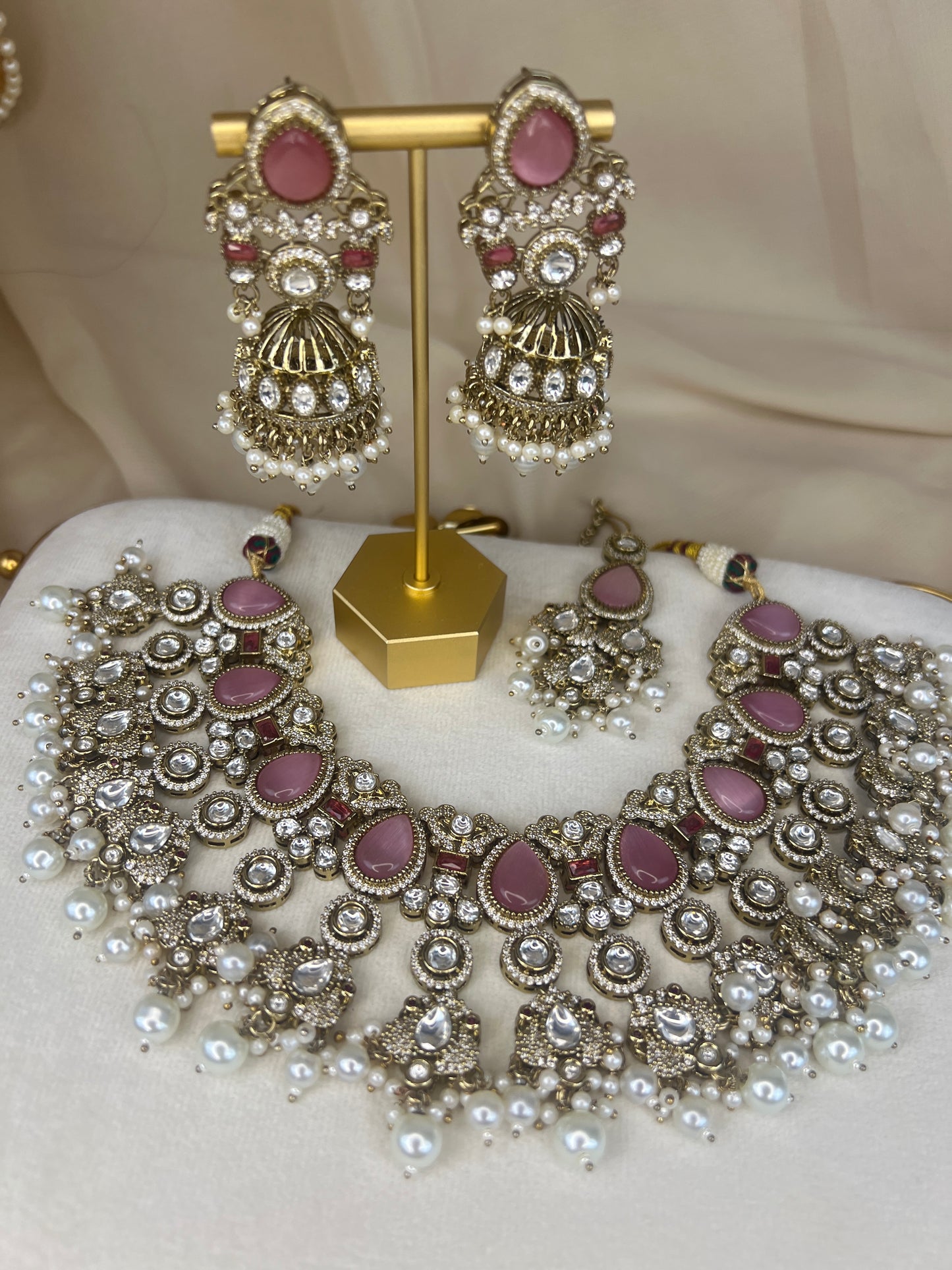 Moissanite Kundan AD Gold Semi Bridal Set