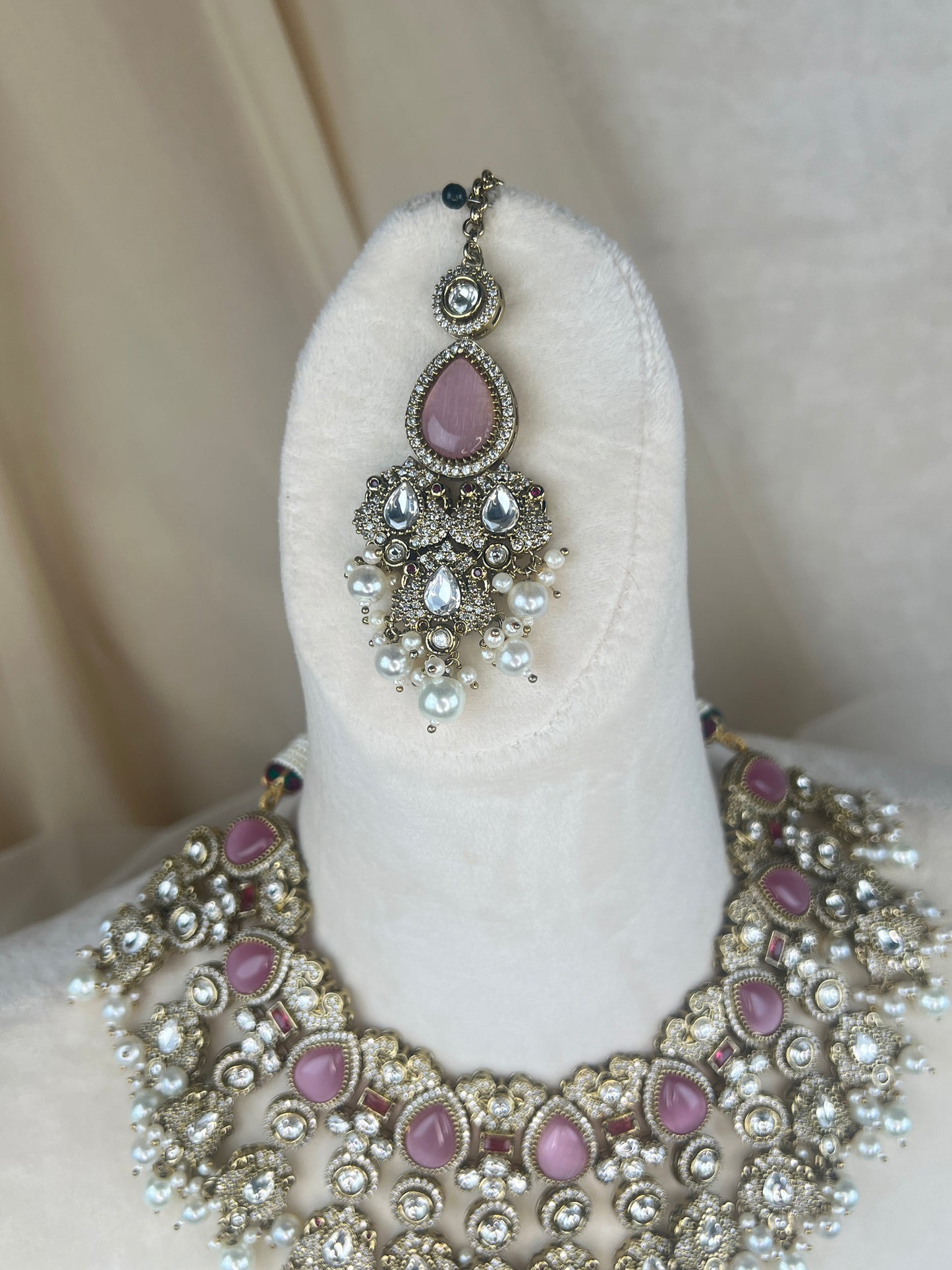 Moissanite Kundan AD Gold Semi Bridal Set