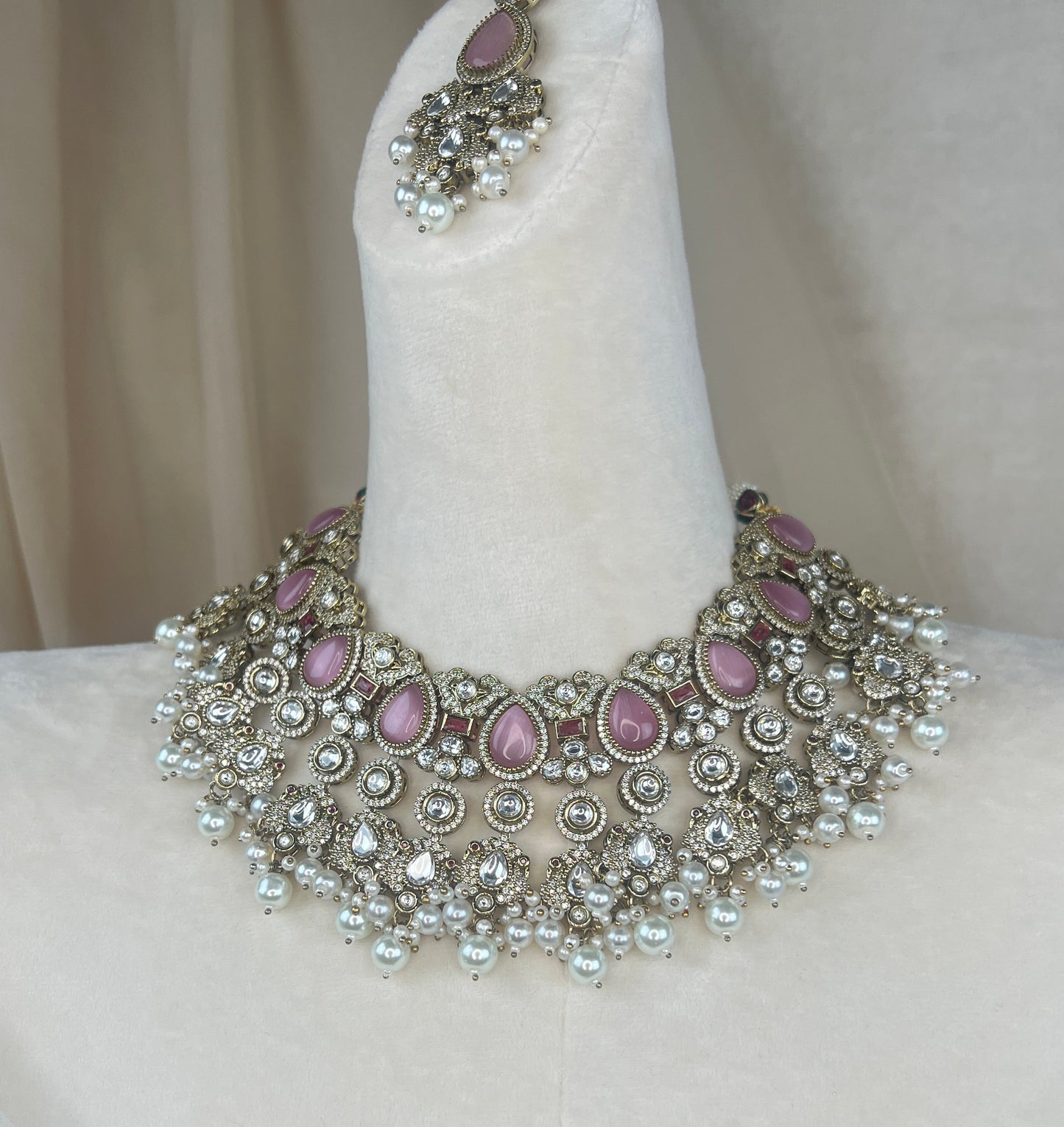 Moissanite Kundan AD Gold Semi Bridal Set