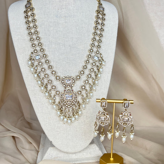 American Diamond | AD Moisoinaite Victorian Long  Haar Necklace Set