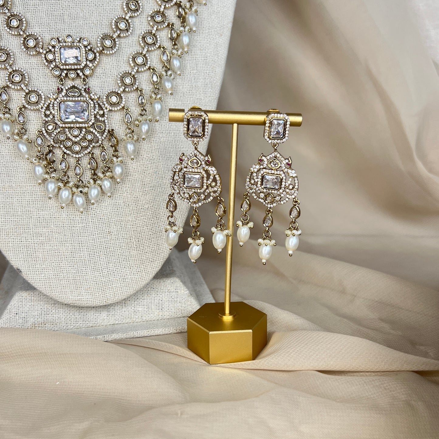 American Diamond | AD Moisoinaite Victorian Long  Haar Necklace Set