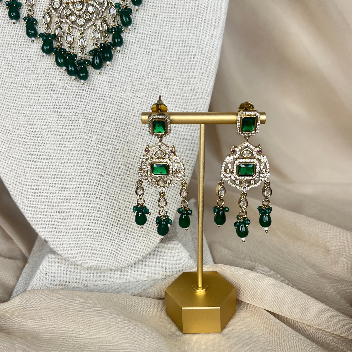 American Diamond | AD Moisoinaite Victorian Long  Haar Necklace Set