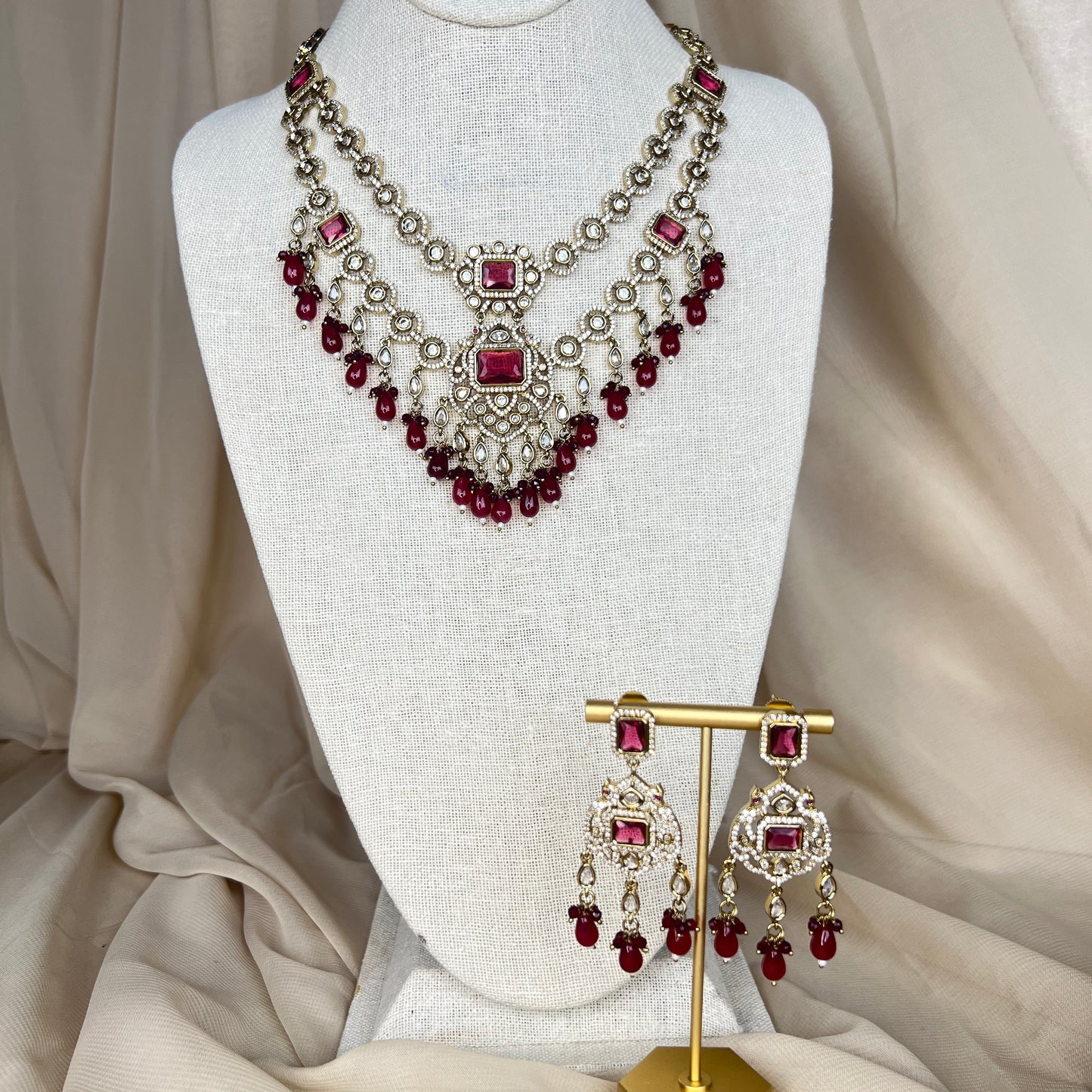 American Diamond | AD Moisoinaite Victorian Long  Haar Necklace Set